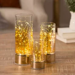 LED Twinkle Light Glass Hurricanes, Set of 3