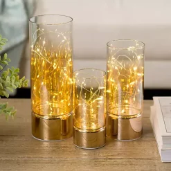 LED Twinkle Light Glass Hurricanes, Set of 3