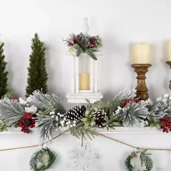 LED White Christmas Lantern with Greenery