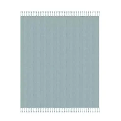 Light Blue Checkered Weave Fringe Throw