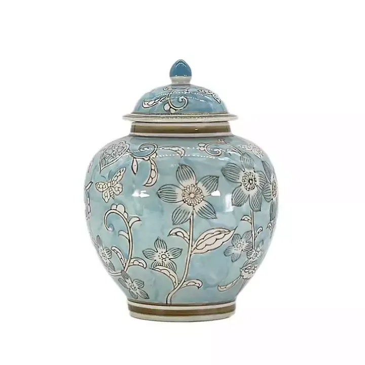 Light Blue Floral Chinoiserie Jar