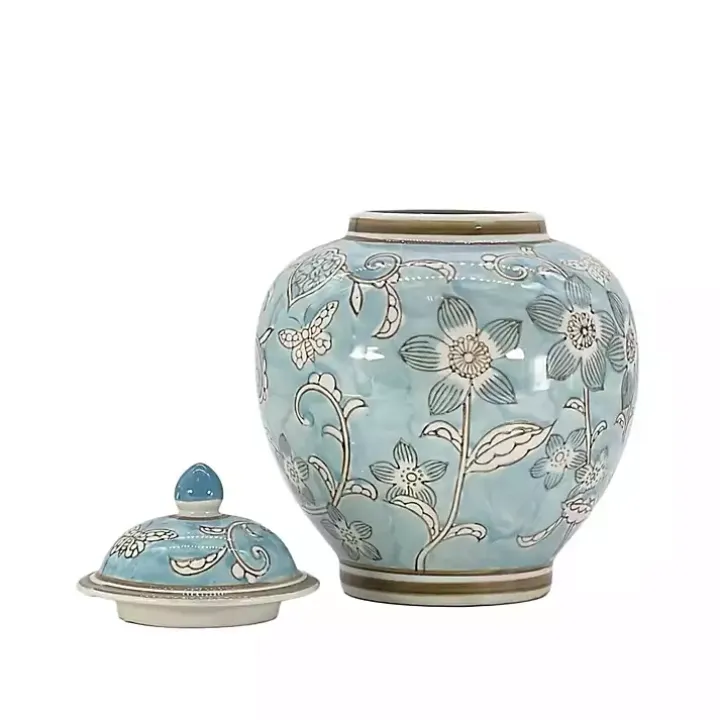 Light Blue Floral Chinoiserie Jar