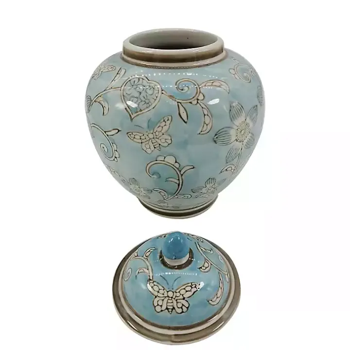 Light Blue Floral Chinoiserie Jar