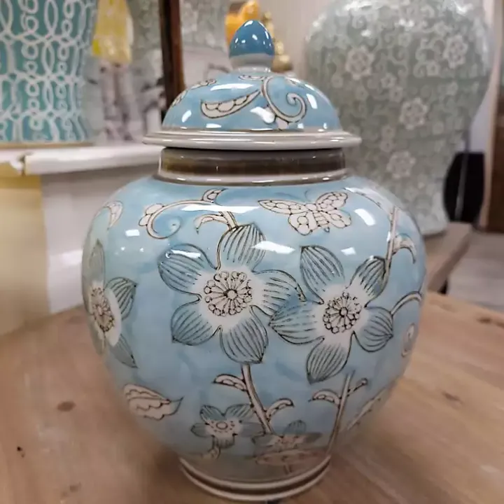 Light Blue Floral Chinoiserie Jar