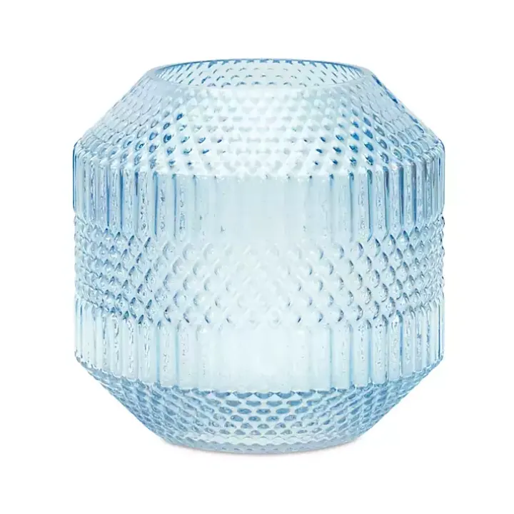 Light Blue Geometric Glass Vase, 8 in.