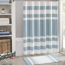 Light Blue Striped Waffle Shower Curtain