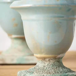 Light Blue Terracotta Urn Vases, Set of 2