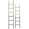 Light Brown Wood and Black Metal Ladders, Set of 2