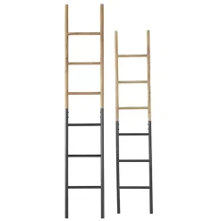 Light Brown Wood and Black Metal Ladders, Set of 2
