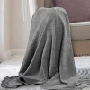 Light Gray Checkered Weave Fringe Throw