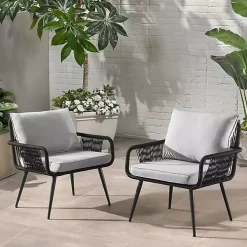 Light Gray Rope Frame 2-pc. Outdoor Arm Chair Set