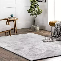 Light Gray Shag Washable Area Rug, 5x8