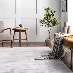 Light Gray Shag Washable Area Rug, 5x8