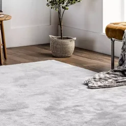 Light Gray Shag Washable Area Rug, 5x8