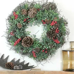 Lightly Frosted Cedar and Red Berry Wreath