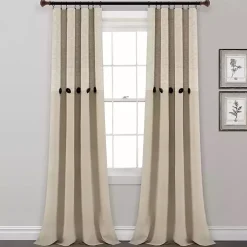 Linen Button and Stripe Curtain Panel Set, 84 in.