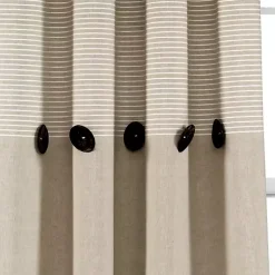 Linen Button and Stripe Curtain Panel Set, 84 in.