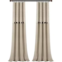 Linen Button and Stripe Curtain Panel Set, 84 in.