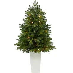 3.5 Lit Fir Christmas Tree in White Tower Planter
