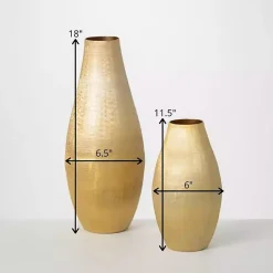 Lustrous Brushed Gold Metal Vases, Set of 2