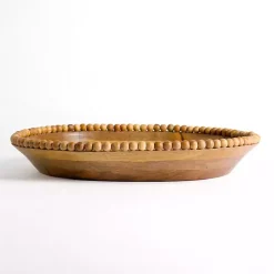 Mango Wood Beaded Oval Bowl, 19x23