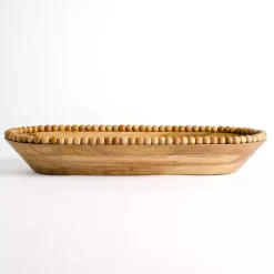 Mango Wood Beaded Oval Bowl, 12x26