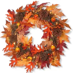 Maple Berry Pinecone Pre-Lit Harvest Wreath
