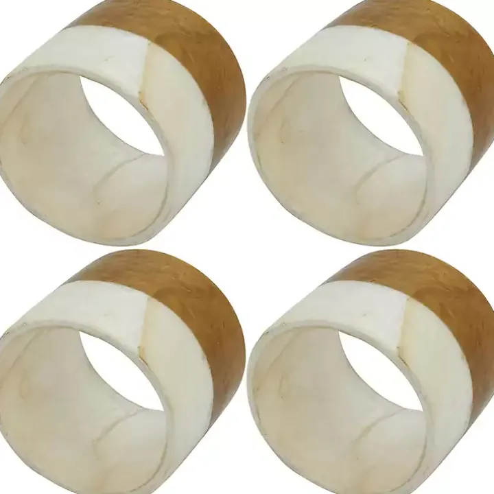 Marble and Wood Two Tone 4-pc. Napkin Ring Set
