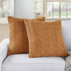 Marigold Cable Knit Throw Pillows, Set of 2