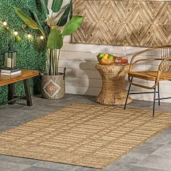 Marti Tan Banded Lines Outdoor Rug, 8x10