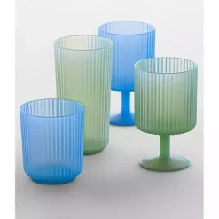 Matte Azure Ribbed Short Glasses, Set of 6