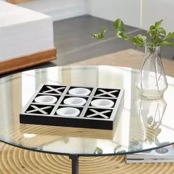 Matte Black and White Wooden Tic Tac Toe Board