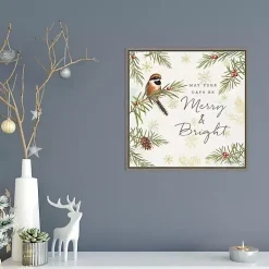 Merry and Bright Framed Canvas Wall Plaque