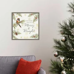 Merry and Bright Framed Canvas Wall Plaque