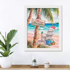 Merry Beachmas White Framed Canvas Art Print