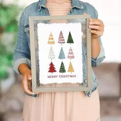Merry Christmas Colorful Trees Framed Art Print