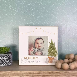 Merry Christmas Cottage Tree Picture Frame, 4x4