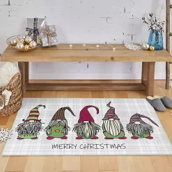 Merry Christmas Gnome Plaid Accent Rug