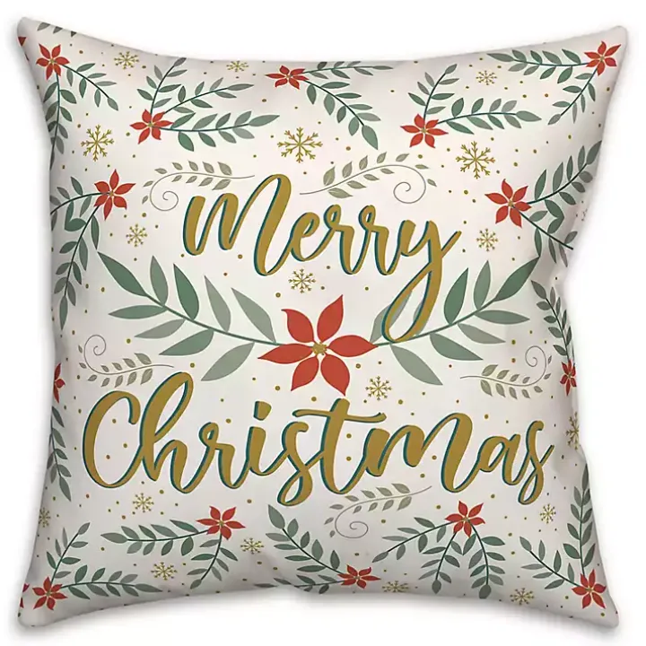 Merry Christmas Poinsettia Pillow