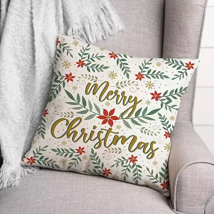 Merry Christmas Poinsettia Pillow