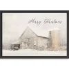 Merry Christmas Snowy Farm Framed Canvas Art Print