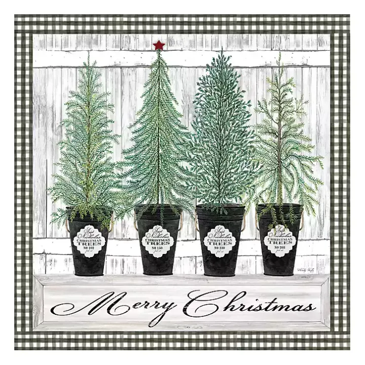 Merry Christmas Tall Potted Trees Canvas Art Print