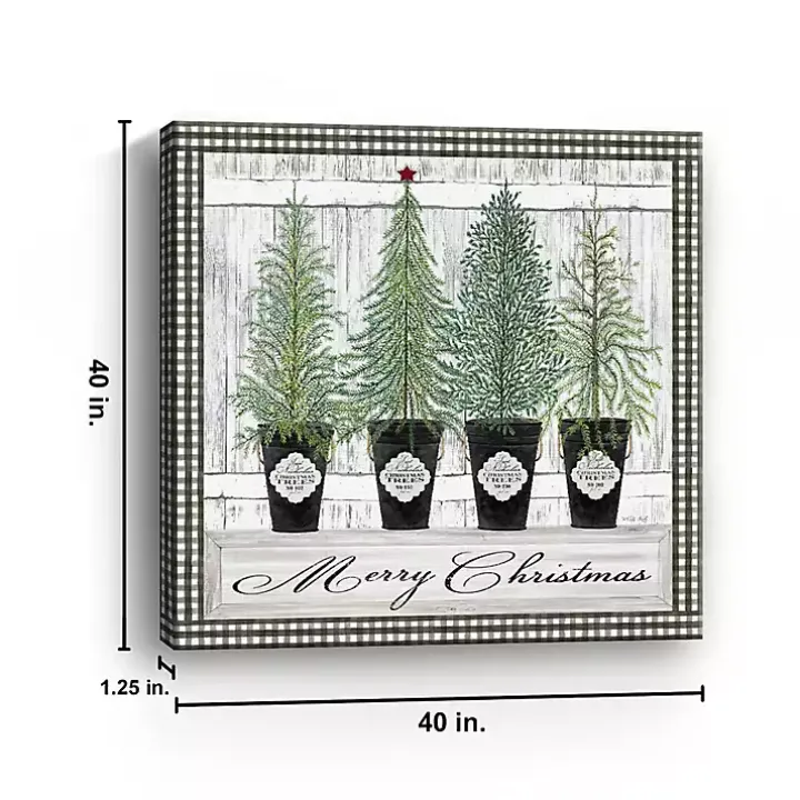 Merry Christmas Tall Potted Trees Canvas Art Print