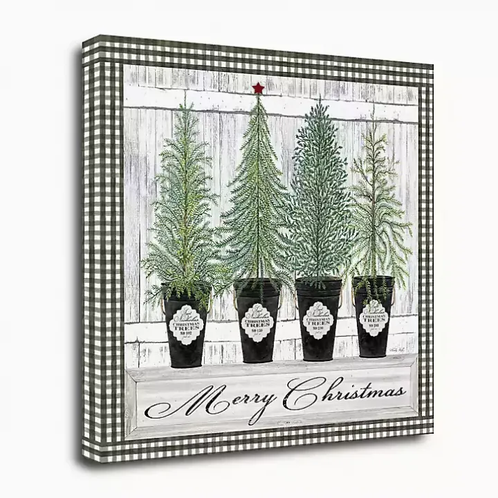 Merry Christmas Tall Potted Trees Canvas Art Print