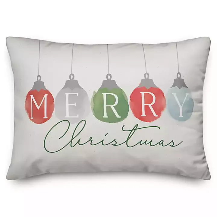 Merry Christmas Watercolor Ornaments Pillow