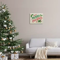 Merry Christmas with Holly Canvas Wall Plaque