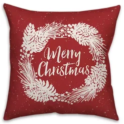 Merry Christmas Wreath Outdoor Pillow
