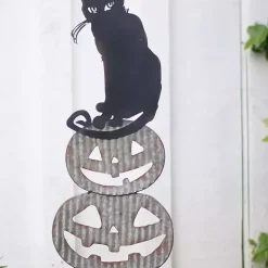 Metal Jack O Lanterns and Cat Halloween Yard Stake