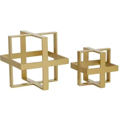 Metallic Gold Cube Sculptures, Set of 2
