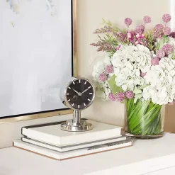 Metallic Silver Steel Beveled Base Tabletop Clock